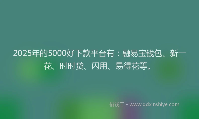 2025年的5000好下款平台有：融易宝钱包、新一花、时时贷、闪用、易得花等。