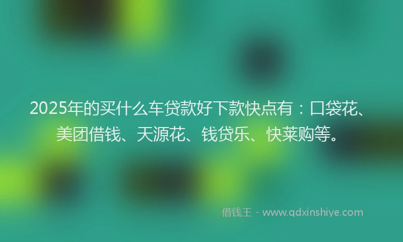2025年的买什么车贷款好下款快点有：口袋花、美团借钱、天源花、钱贷乐、快莱购等。