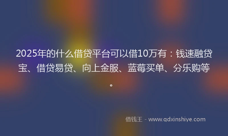 2025年的什么借贷平台可以借10万有：钱速融贷宝、借贷易贷、向上金服、蓝莓买单、分乐购等。