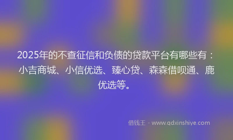 2025年的不查征信和负债的贷款平台有哪些有：小吉商城、小信优选、臻心贷、森森借呗通、鹿优选等。