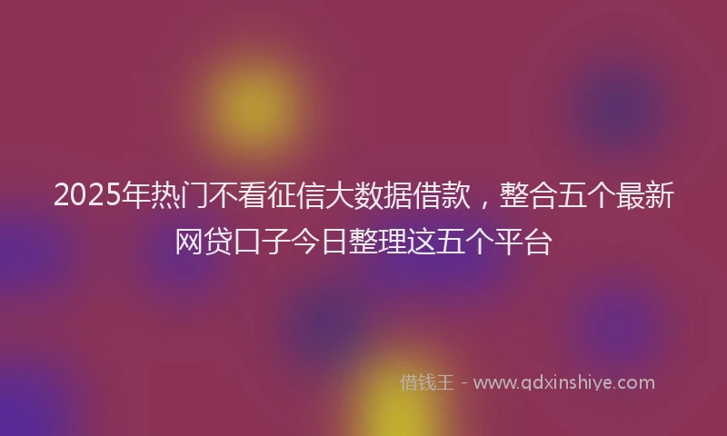 2025年热门不看征信大数据借款，整合五个最新网贷口子今日整理这五个平台