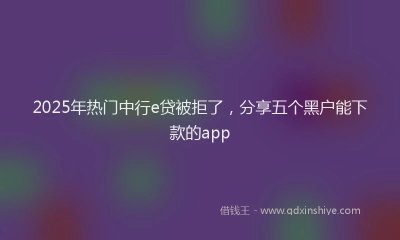 2025年热门中行e贷被拒了，分享五个黑户能下款的app