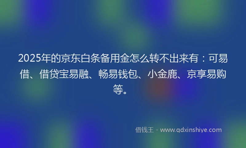2025年的京东白条备用金怎么转不出来有：可易借、借贷宝易融、畅易钱包、小金鹿、京享易购等。
