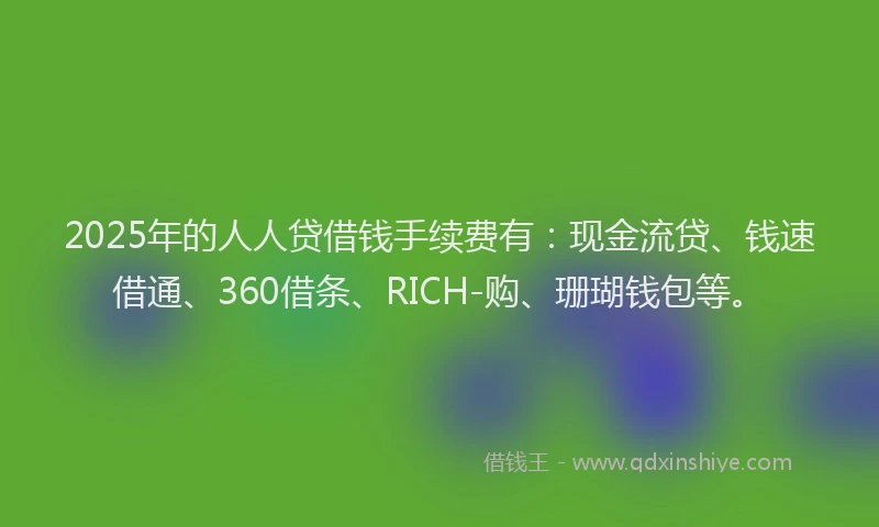 2025年的人人贷借钱手续费有：现金流贷、钱速借通、360借条、RICH-购、珊瑚钱包等。