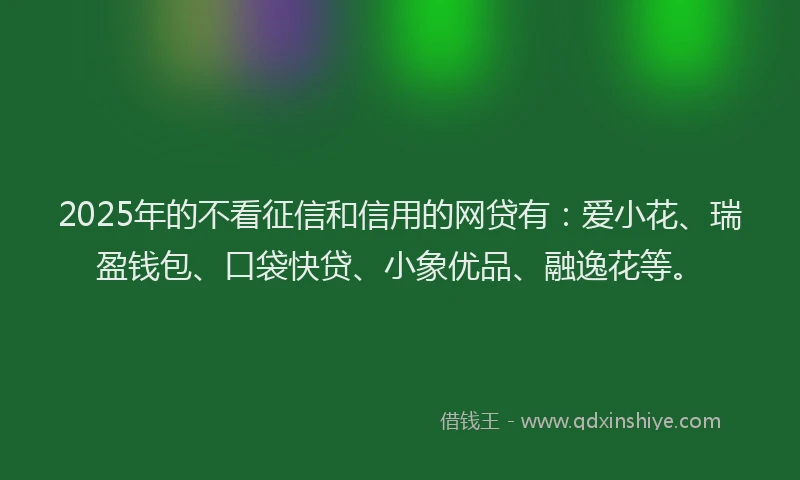 2025年的不看征信和信用的网贷有：爱小花、瑞盈钱包、口袋快贷、小象优品、融逸花等。