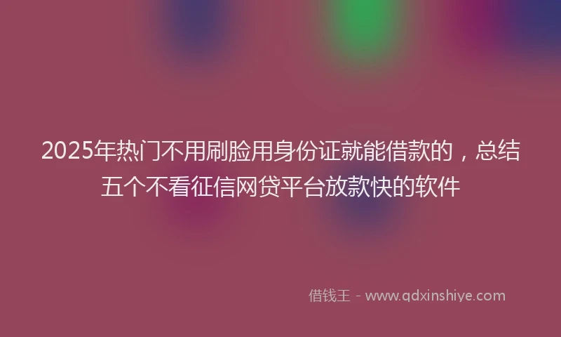 2025年热门不用刷脸用身份证就能借款的，总结五个不看征信网贷平台放款快的软件