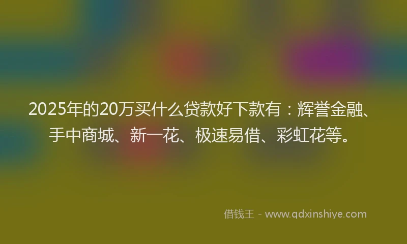 2025年的20万买什么贷款好下款有:辉誉金融、手中商城、新一花、极速易借、彩虹花等。
