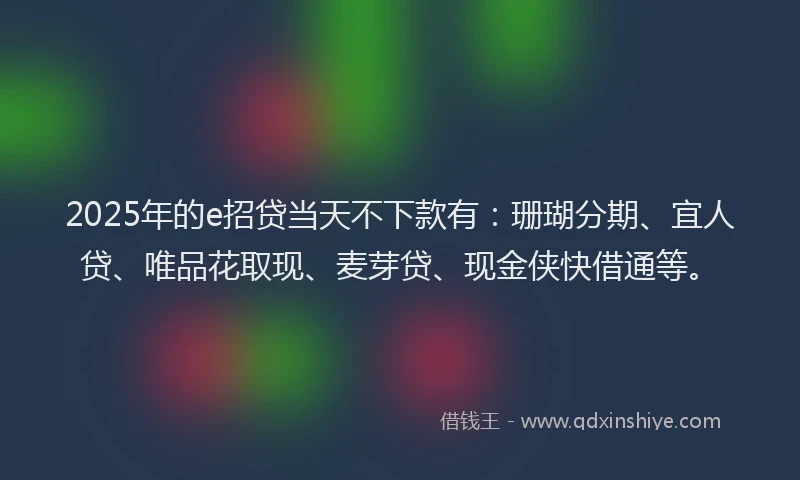 2025年的e招贷当天不下款有：珊瑚分期、宜人贷、唯品花取现、麦芽贷、现金侠快借通等。