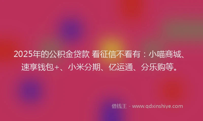 2025年的公积金贷款 看征信不看有：小喵商城、速享钱包+、小米分期、亿运通、分乐购等。