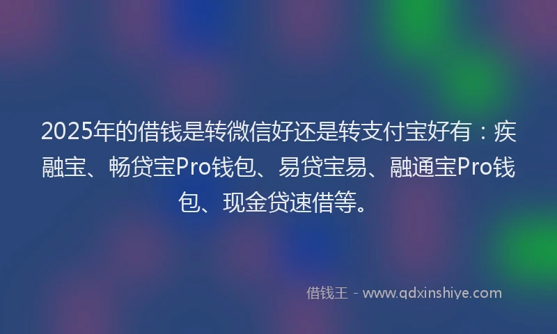 2025年的借钱是转微信好还是转支付宝好有：疾融宝、畅贷宝Pro钱包、易贷宝易、融通宝Pro钱包、现金贷速借等。