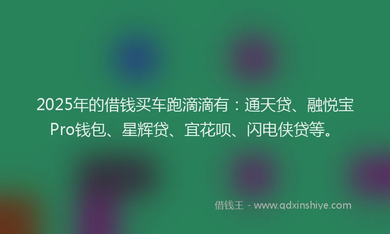 2025年的借钱买车跑滴滴有：通天贷、融悦宝Pro钱包、星辉贷、宜花呗、闪电侠贷等。