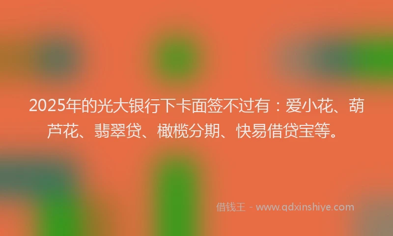 2025年的光大银行下卡面签不过有：爱小花、葫芦花、翡翠贷、橄榄分期、快易借贷宝等。