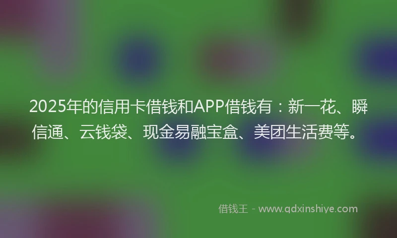 2025年的信用卡借钱和APP借钱有：新一花、瞬信通、云钱袋、现金易融宝盒、美团生活费等。