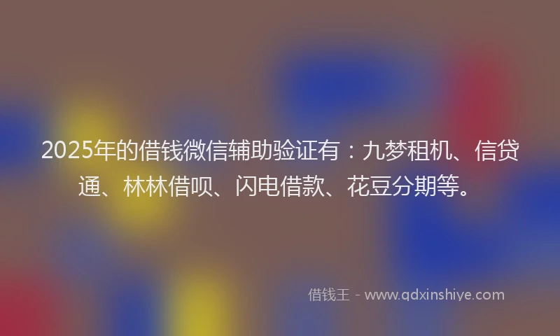2025年的借钱微信辅助验证有：九梦租机、信贷通、林林借呗、闪电借款、花豆分期等。
