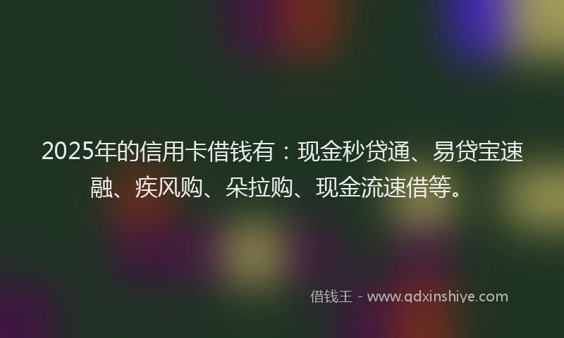 2025年的信用卡借钱有：现金秒贷通、易贷宝速融、疾风购、朵拉购、现金流速借等。