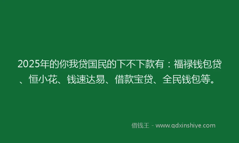 2025年的你我贷国民的下不下款有：福禄钱包贷、恒小花、钱速达易、借款宝贷、全民钱包等。