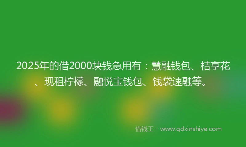 2025年的借2000块钱急用有：慧融钱包、桔享花、现租柠檬、融悦宝钱包、钱袋速融等。