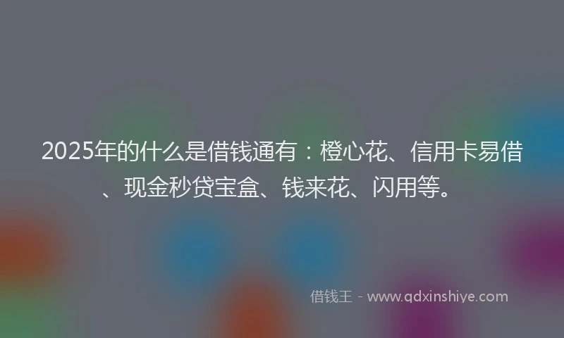 2025年的什么是借钱通有：橙心花、信用卡易借、现金秒贷宝盒、钱来花、闪用等。