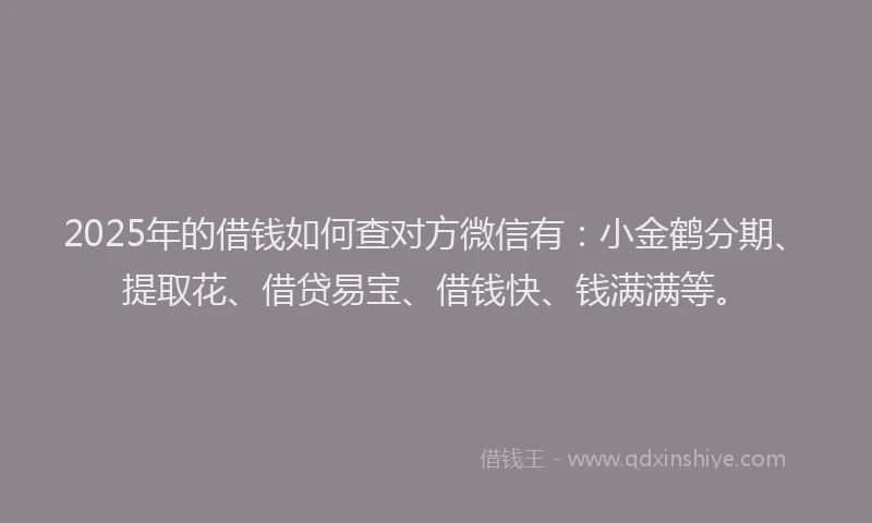 2025年的借钱如何查对方微信有：小金鹤分期、提取花、借贷易宝、借钱快、钱满满等。