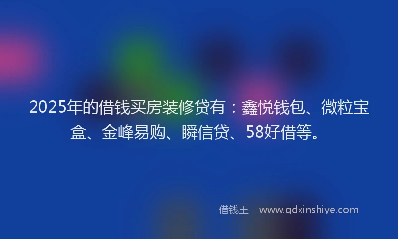 2025年的借钱买房装修贷有：鑫悦钱包、微粒宝盒、金峰易购、瞬信贷、58好借等。