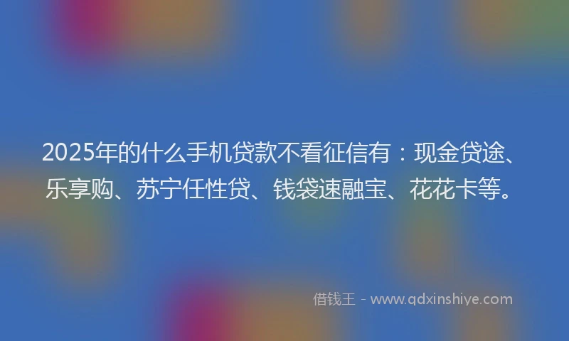 2025年的什么手机贷款不看征信有：现金贷途、乐享购、苏宁任性贷、钱袋速融宝、花花卡等。
