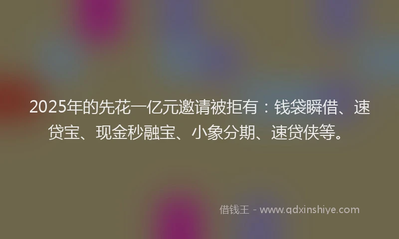 2025年的先花一亿元邀请被拒有：钱袋瞬借、速贷宝、现金秒融宝、小象分期、速贷侠等。