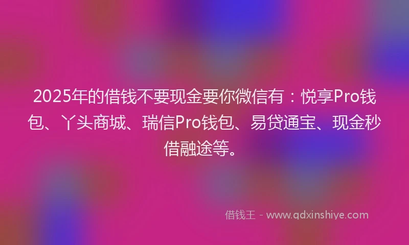 2025年的借钱不要现金要你微信有：悦享Pro钱包、丫头商城、瑞信Pro钱包、易贷通宝、现金秒借融途等。