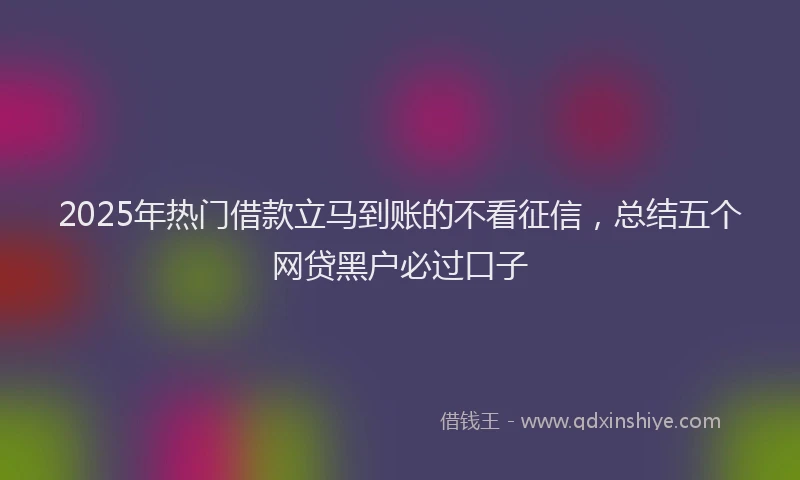 2025年热门借款立马到账的不看征信，总结五个网贷黑户必过口子