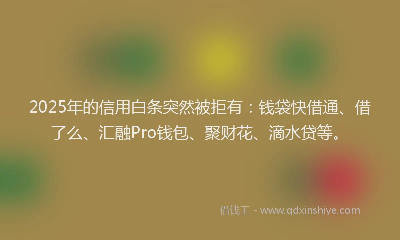 2025年的信用白条突然被拒有：钱袋快借通、借了么、汇融Pro钱包、聚财花、滴水贷等。