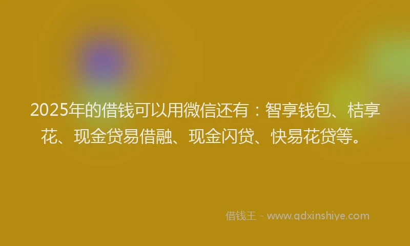 2025年的借钱可以用微信还有：智享钱包、桔享花、现金贷易借融、现金闪贷、快易花贷等。