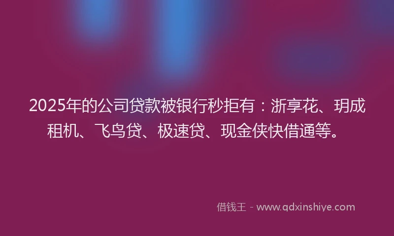 2025年的公司贷款被银行秒拒有：浙享花、玥成租机、飞鸟贷、极速贷、现金侠快借通等。