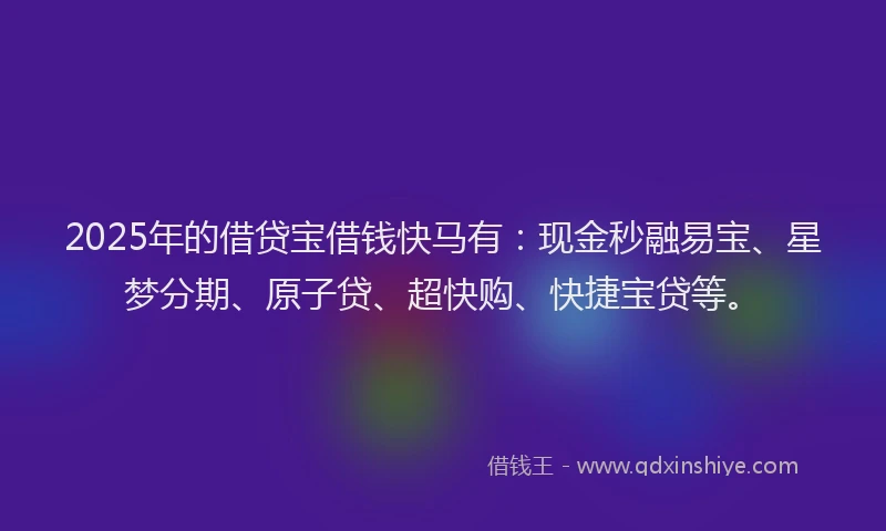 2025年的借贷宝借钱快马有：现金秒融易宝、星梦分期、原子贷、超快购、快捷宝贷等。
