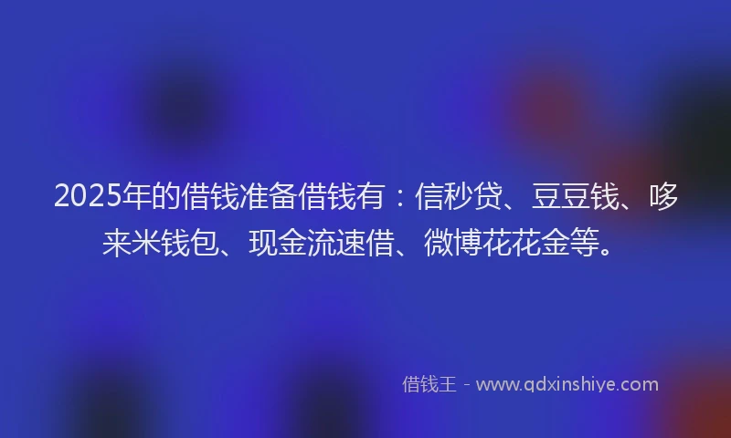 2025年的借钱准备借钱有：信秒贷、豆豆钱、哆来米钱包、现金流速借、微博花花金等。