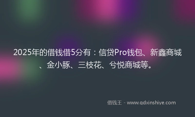 2025年的借钱借5分有：信贷Pro钱包、新鑫商城、金小豚、三枝花、兮悦商城等。