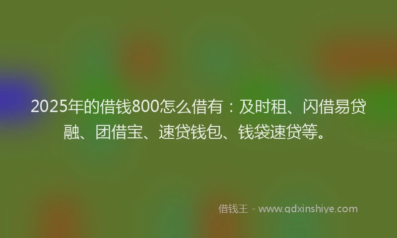 2025年的借钱800怎么借有：及时租、闪借易贷融、团借宝、速贷钱包、钱袋速贷等。