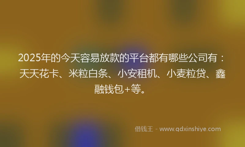 2025年的今天容易放款的平台都有哪些公司有：天天花卡、米粒白条、小安租机、小麦粒贷、鑫融钱包+等。