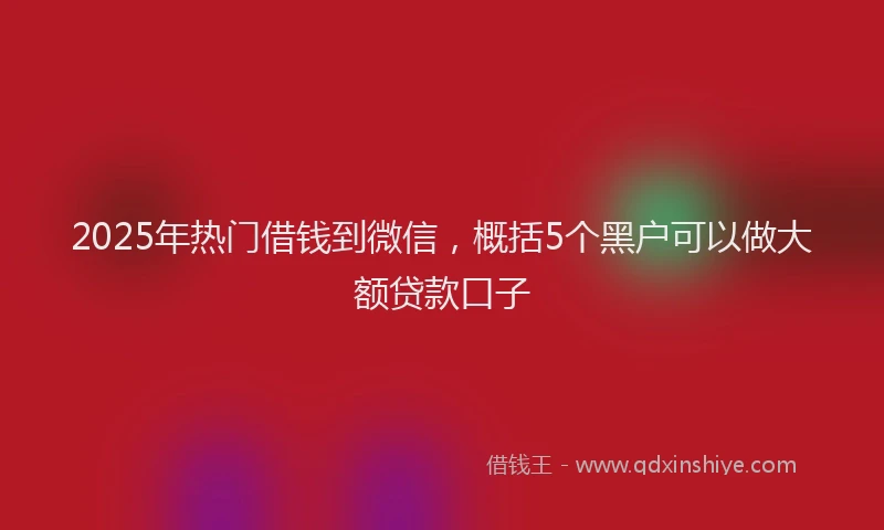 2025年热门借钱到微信，概括5个黑户可以做大额贷款口子