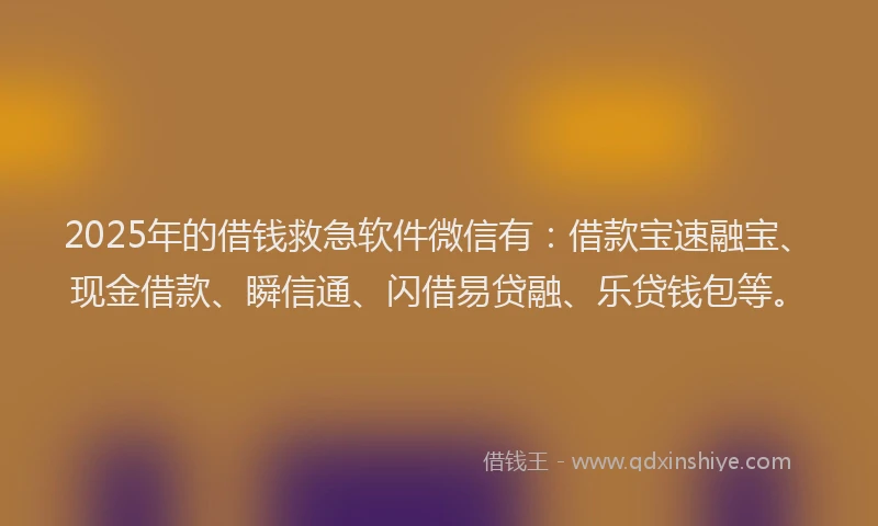 2025年的借钱救急软件微信有：借款宝速融宝、现金借款、瞬信通、闪借易贷融、乐贷钱包等。