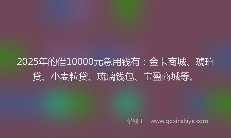2025年的借10000元急用钱有：金卡商城、琥珀贷、小麦粒贷、琉璃钱包、宝盈商城等。