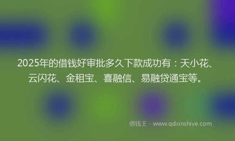 2025年的借钱好审批多久下款成功有：天小花、云闪花、金租宝、喜融信、易融贷通宝等。