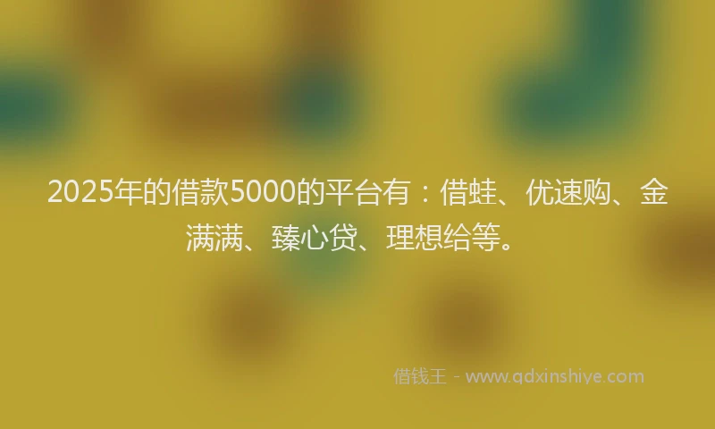 2025年的借款5000的平台有：借蛙、优速购、金满满、臻心贷、理想给等。