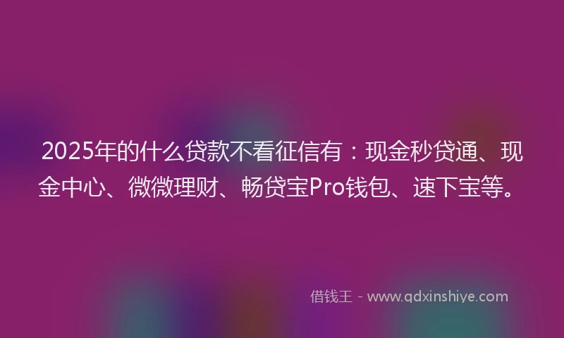 2025年的什么贷款不看征信有：现金秒贷通、现金中心、微微理财、畅贷宝Pro钱包、速下宝等。