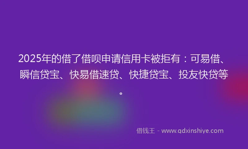 2025年的借了借呗申请信用卡被拒有：可易借、瞬信贷宝、快易借速贷、快捷贷宝、投友快贷等。