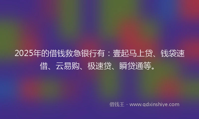 2025年的借钱救急银行有：壹起马上贷、钱袋速借、云易购、极速贷、瞬贷通等。