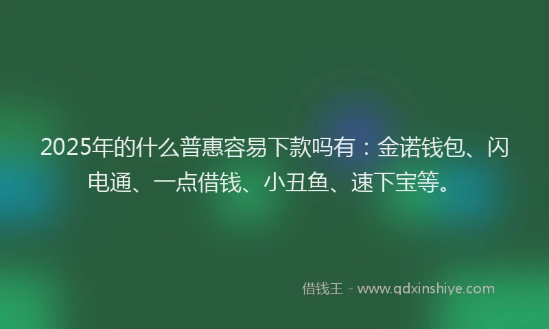 2025年的什么普惠容易下款吗有：金诺钱包、闪电通、一点借钱、小丑鱼、速下宝等。
