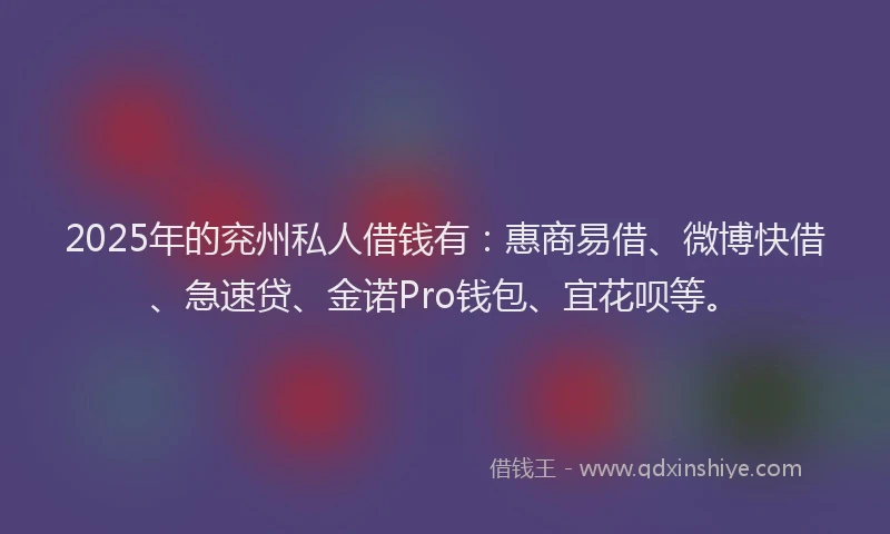 2025年的兖州私人借钱有：惠商易借、微博快借、急速贷、金诺Pro钱包、宜花呗等。