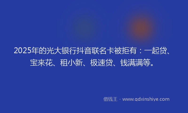 2025年的光大银行抖音联名卡被拒有：一起贷、宝来花、租小新、极速贷、钱满满等。