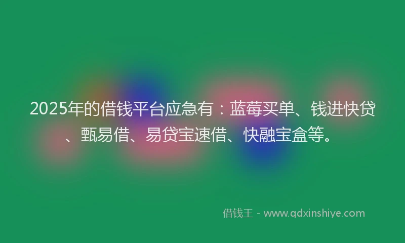 2025年的借钱平台应急有：蓝莓买单、钱进快贷、甄易借、易贷宝速借、快融宝盒等。
