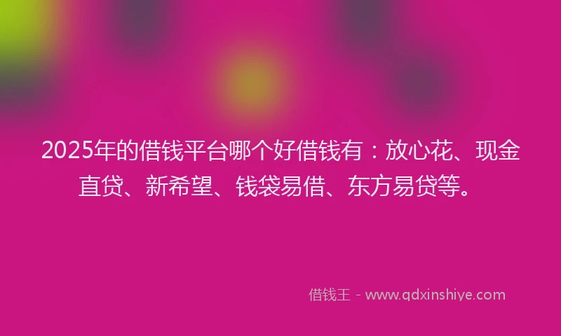 2025年的借钱平台哪个好借钱有：放心花、现金直贷、新希望、钱袋易借、东方易贷等。