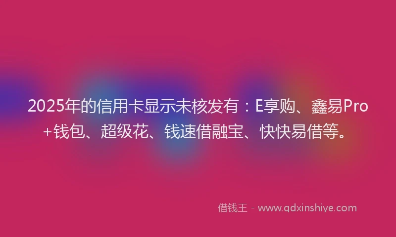 2025年的信用卡显示未核发有：E享购、鑫易Pro+钱包、超级花、钱速借融宝、快快易借等。